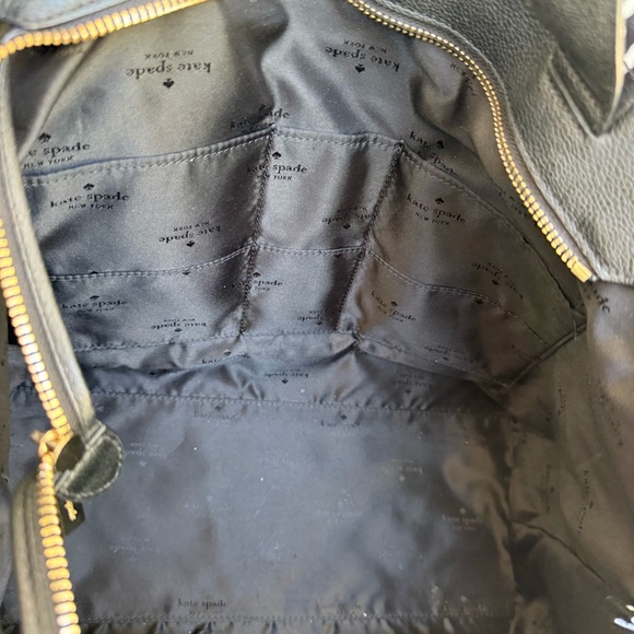 Kate Spade NY Rosie Pebbled Leather Large Tote Black Dual Handles Striped NEW - Picture 8 of 13